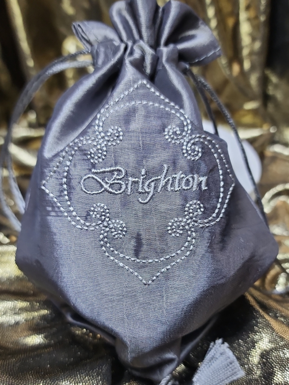 Brighton Silver-Tone Black Leather Floral Cuff Bracelet With Gray Brighton Bag - Picture 11 of 11